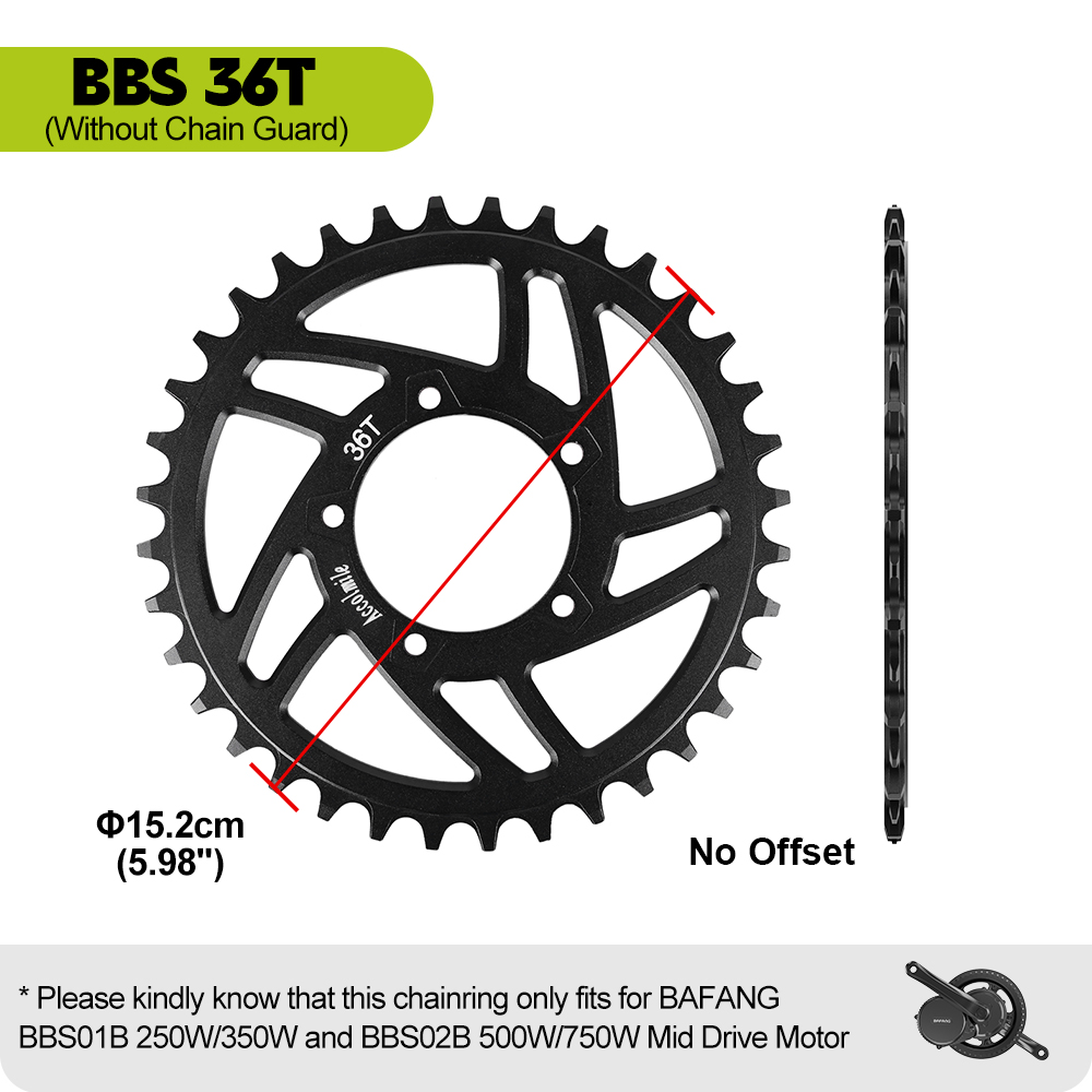 Bafang BBS01 BBS02 Electric Bike Chain Wheel Replacement Chainring Guard 44T 46T 48T 52T Chain Teeth for BBS01B BBS02B Motor: 44T For BBS