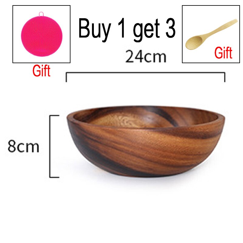 Acacia træskål japansk stil træbestik husholdnings- og bassin frugtplade salatskål hele træ suppeskål træskål: 24 x 8cm