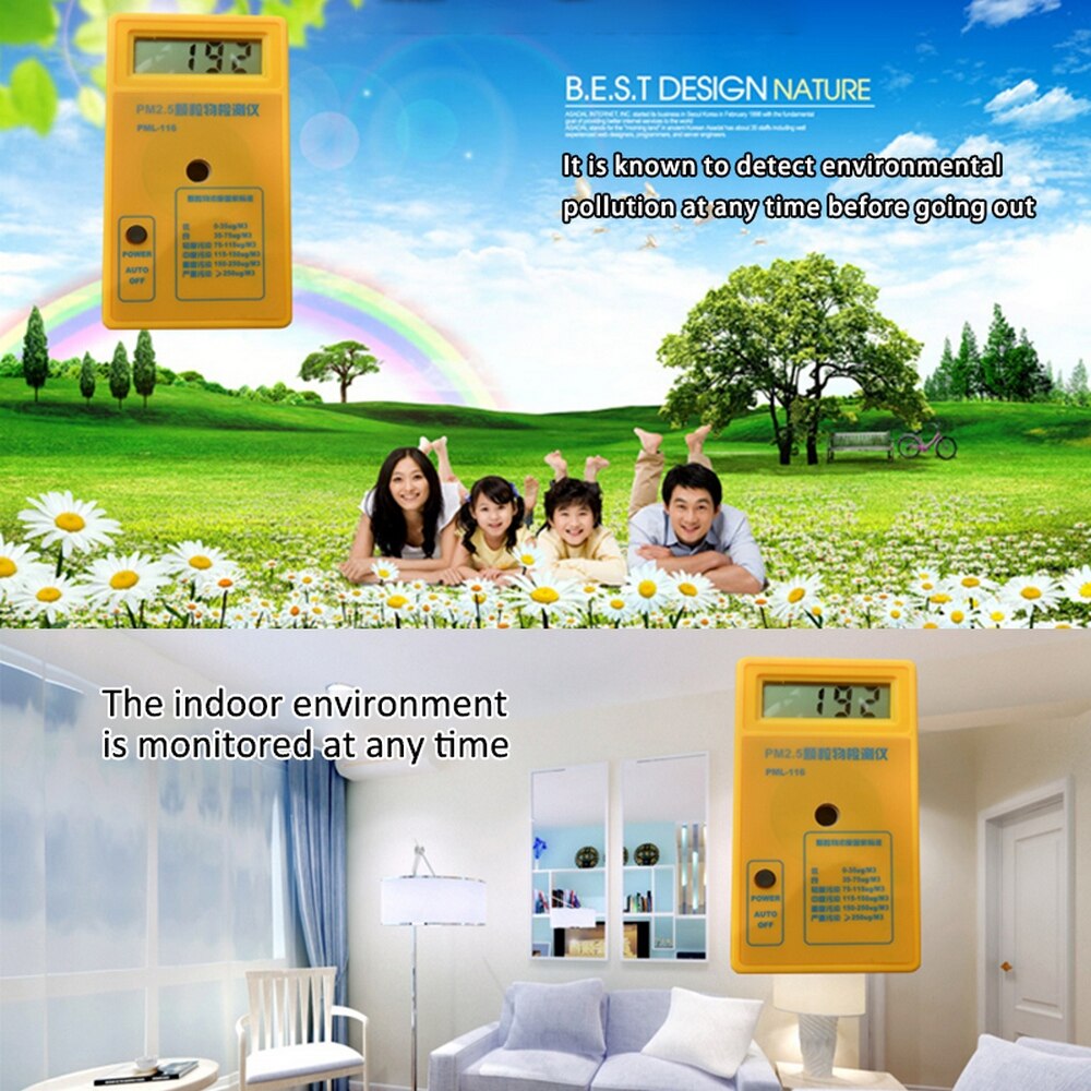 PM2.5 Detector Particle Concentration Detector Portable Air Monitor LCD Display Analyzer with 9V batteryfor Sharp Sensor