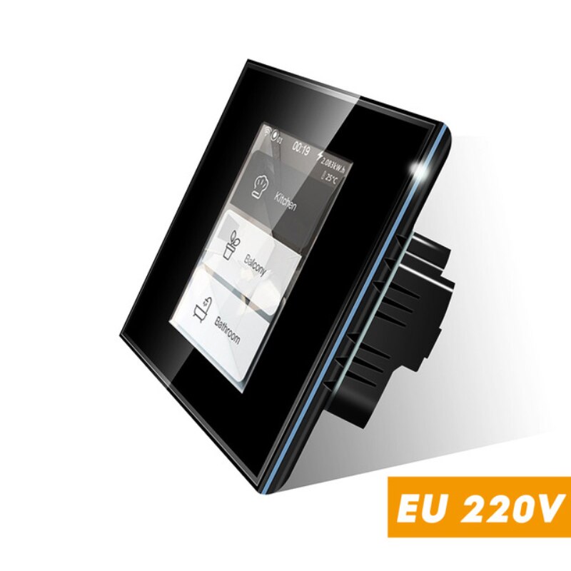 Multifunctional smart switch Brand and Smart Light Switch has LCD touch screen functionality Voice Control: EU Black 220V