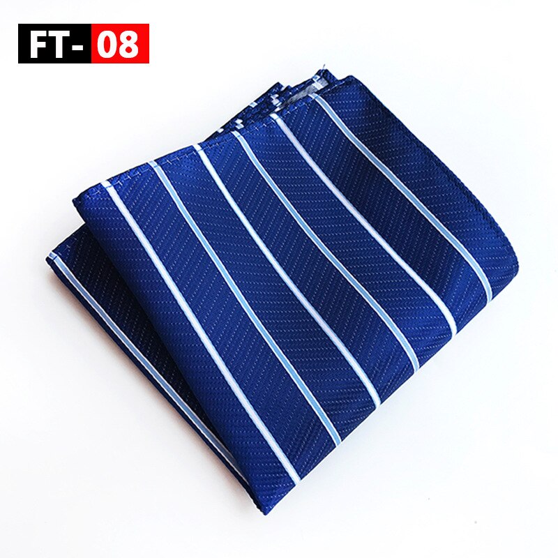 Mouchoir de poche bleu gris jaune #39 pour homme, mouchoir imprimé à rayures, mouchoir en soie et polyester, pochette de travail, serviette de poitrine 25*25cm: Ft 08