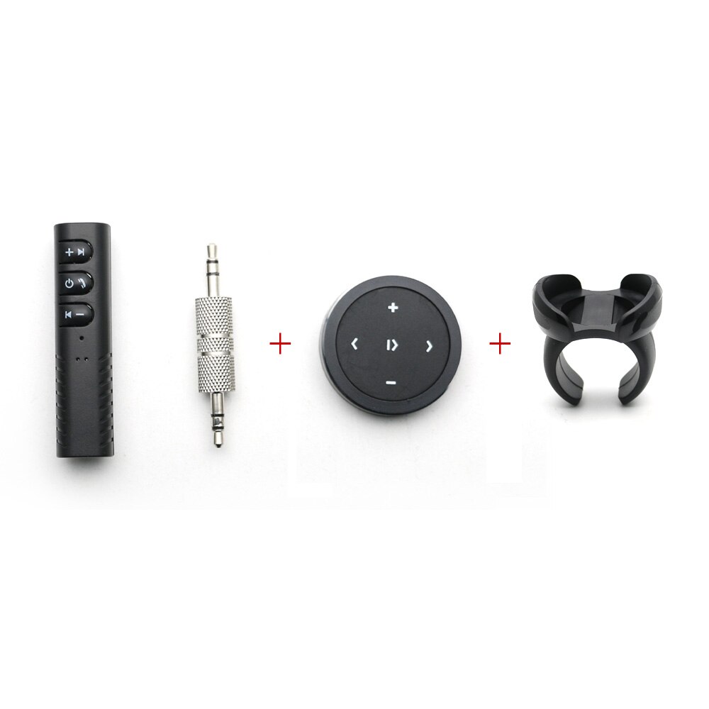 Wireless Bluetooth Car Kit Media Button Remote Control Car Motorcycle Steering Wheel Music 3.5mm Jack AUX Receiver Handsfree: Receiver and Remote