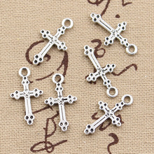 50 Uds. De dijes de Cruz islámica de 15x7mm, colgantes chapados en Color Plata y Bronce Antiguo, fabricación de joyería tibetana hecha a mano DIY