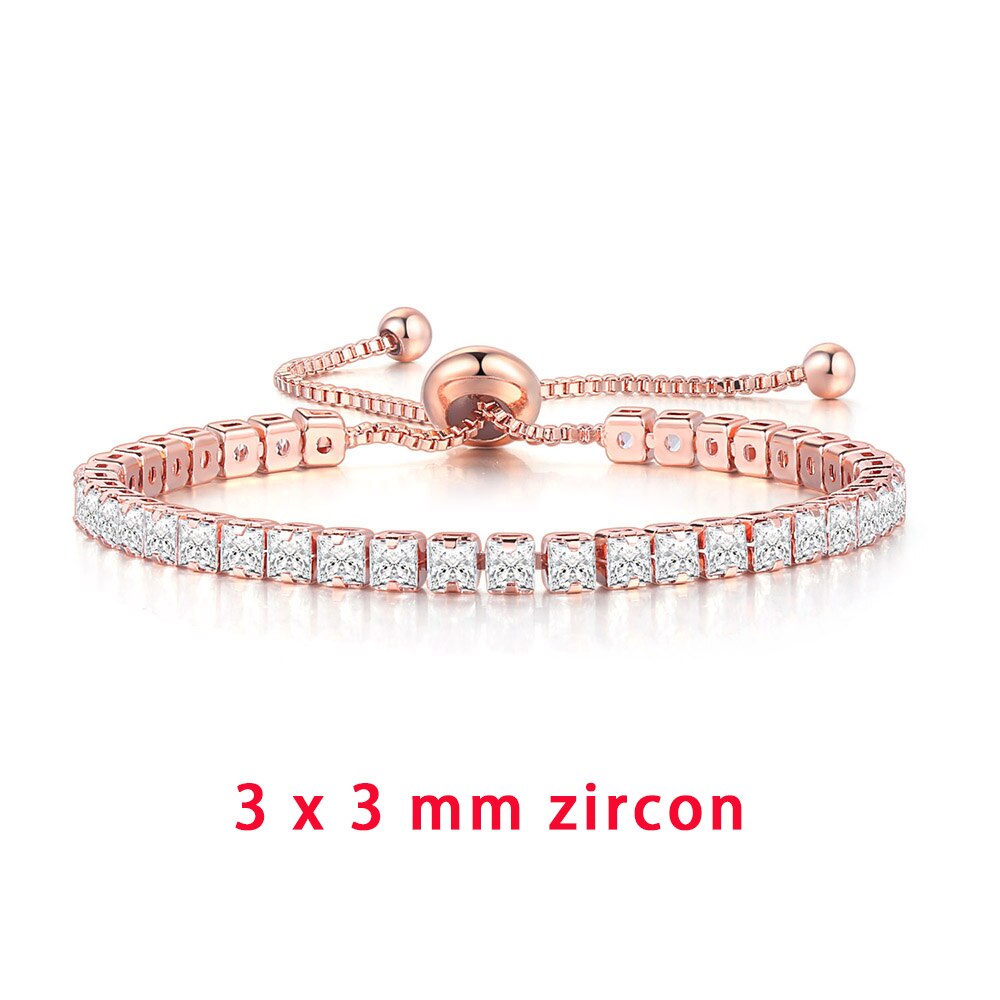 Zhouyang amizade pulseiras para mulher 2.5*2.5mm zircão quadrado rosa cor de ouro artesanal pulseira jóias presente por atacado h024: DZH014