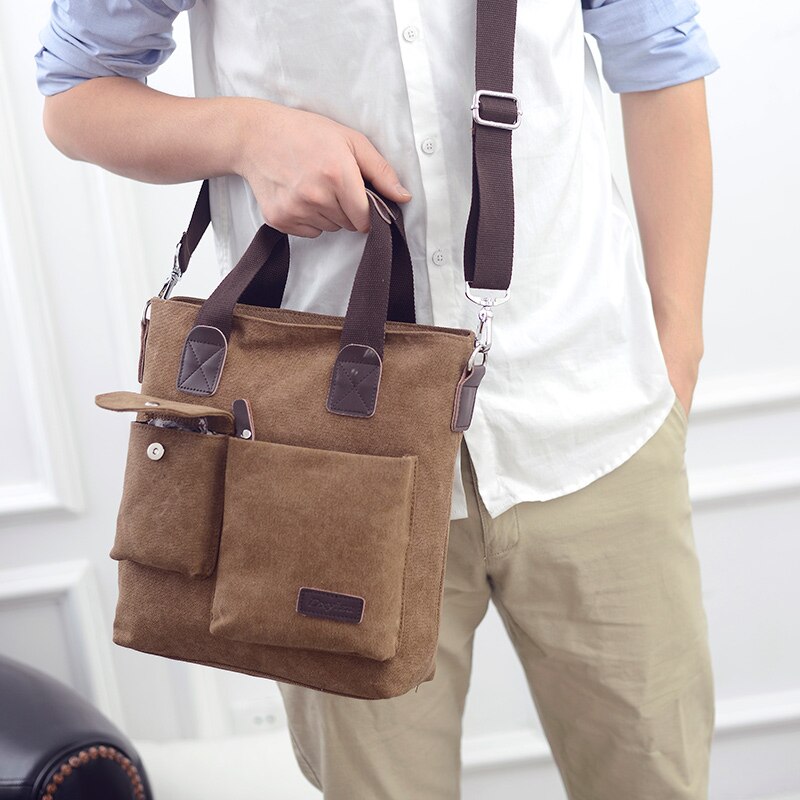 Zwarte tas mannen crossbody handtassen mannen aktetas Rits Tas leger canvas schoudertassen mannen Reistassen: Bruin