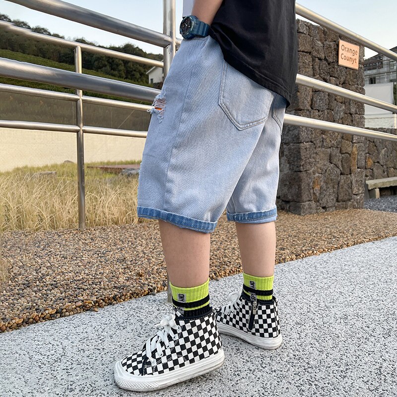Pantalones cortos de mezclilla para niños, Jeans de para adolescentes de 5 a 14 años, con agujeros rotos, novedad de verano