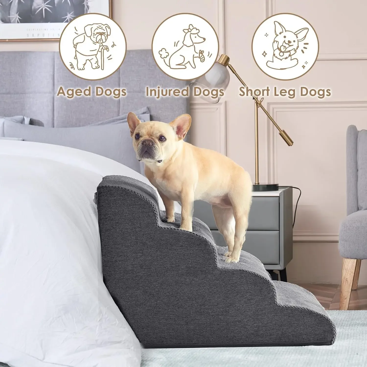 Dog Stairs Ramp for High Beds, 4-Step Dog Steps for Small Dogs and Cats, Pet Stairs, Non-Slip Balanced Pet Step Indoor