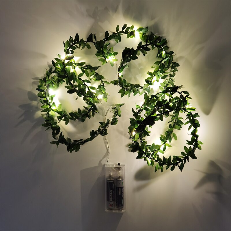 Guirnalda de hojas blancas cálidas para decoración del hogar, luces de hadas alimentadas por batería, con hojas de vid y hiedra, para bodas y jardín, 20 led: green