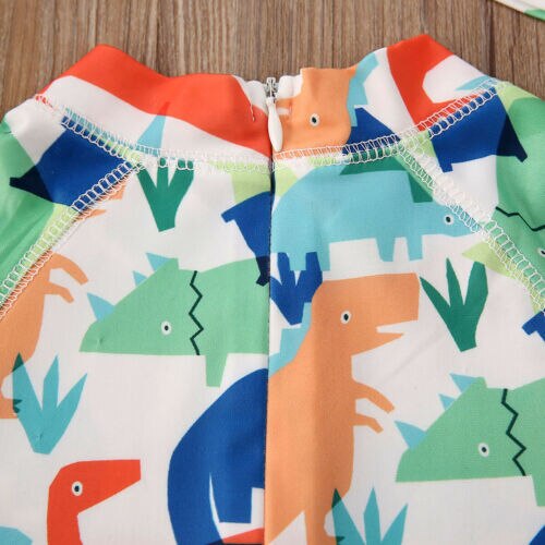 Zomer Badpak Peuter Baby Kid Jongen Zon Beschermende Badmode Rash Guard Kostuum Korte Mouwen Dinosaurus Kleurrijke Badpak