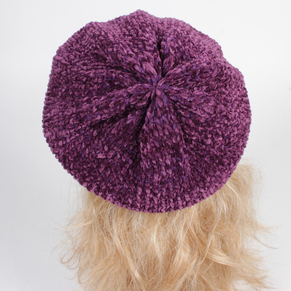 Women Chenille Berets Autumn Winter Warm Female Cap Sweet Painter Hats Eleghant Ladies Berets Hats Solid Color Cap: purple