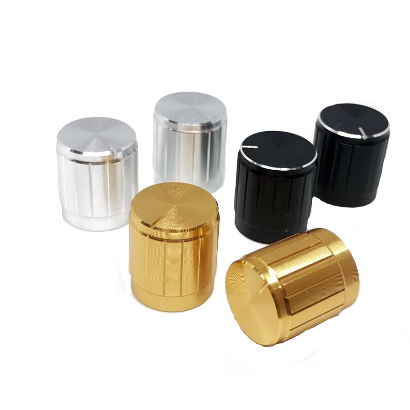 5 stk svart sølv gylden aluminiumslegering bryterhetter potensiometer knotter koder bryter plomme aksel d akse halv aksel 15 x 17mm