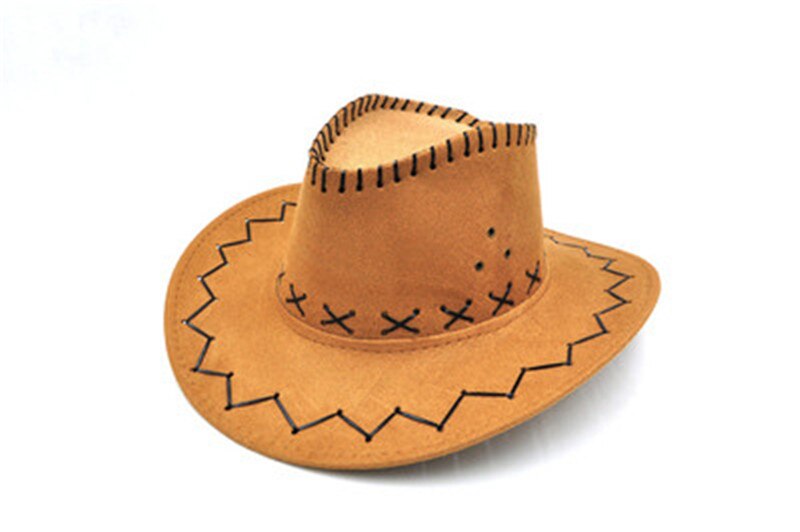 Cowboy hat male women's general hat cowboy hat Suede Look Wild West Fancy Dress Mens Ladies Cowgirl Unisex Hats: Khaki
