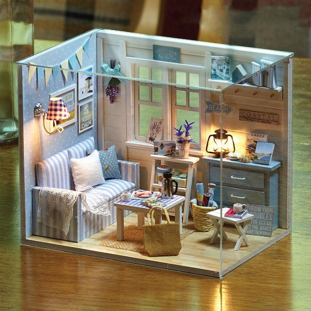 Houten Poppenhuis Miniaturen Handgemaakte Diy Poppenhuis-Tiener 1 Cottage (Met Hut Meisje Glas Set Diy Kamer Diy van Cover) r4Z3