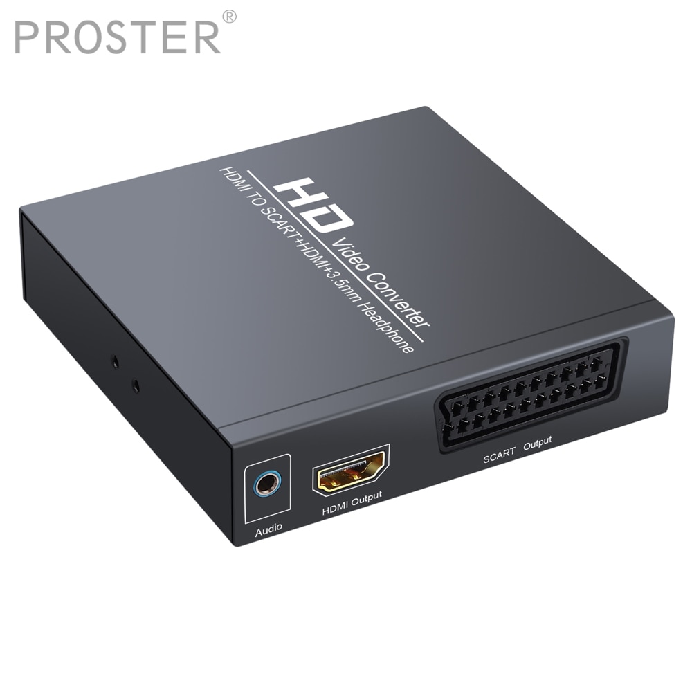Proster HDMI NAAR HDMI Adapter HDMI NAAR SCART Converter L/R stereo audio signaal Adapter met 3.5mm Hoofdtelefoon en Power Adapter