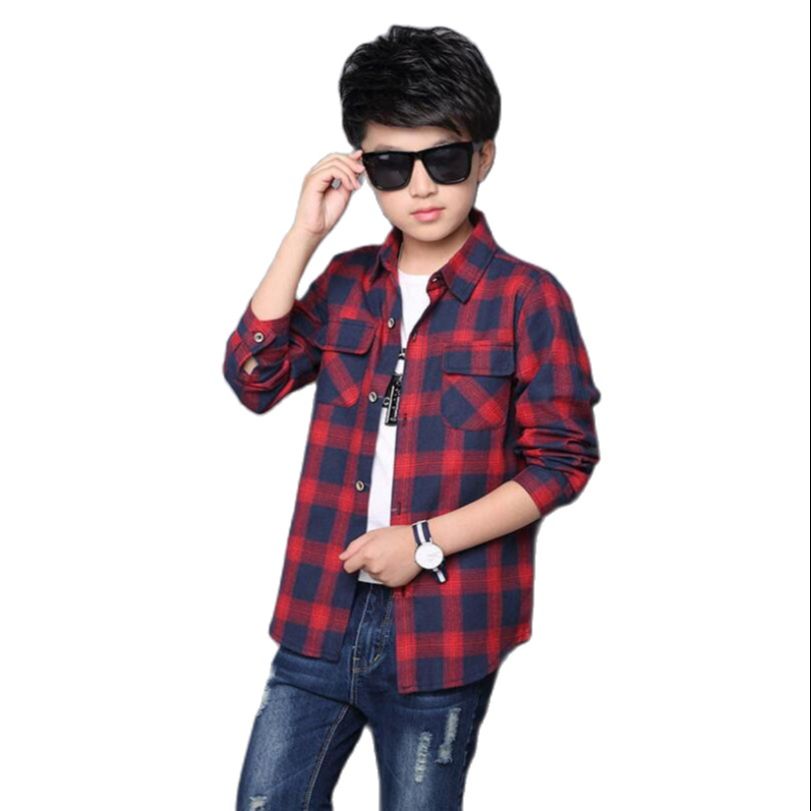 Drenge bluser 3-13y baby drenge efterår langærmet plaid skjorte teenage forårs varm jakke chaqueta de primavera adolescente caliente