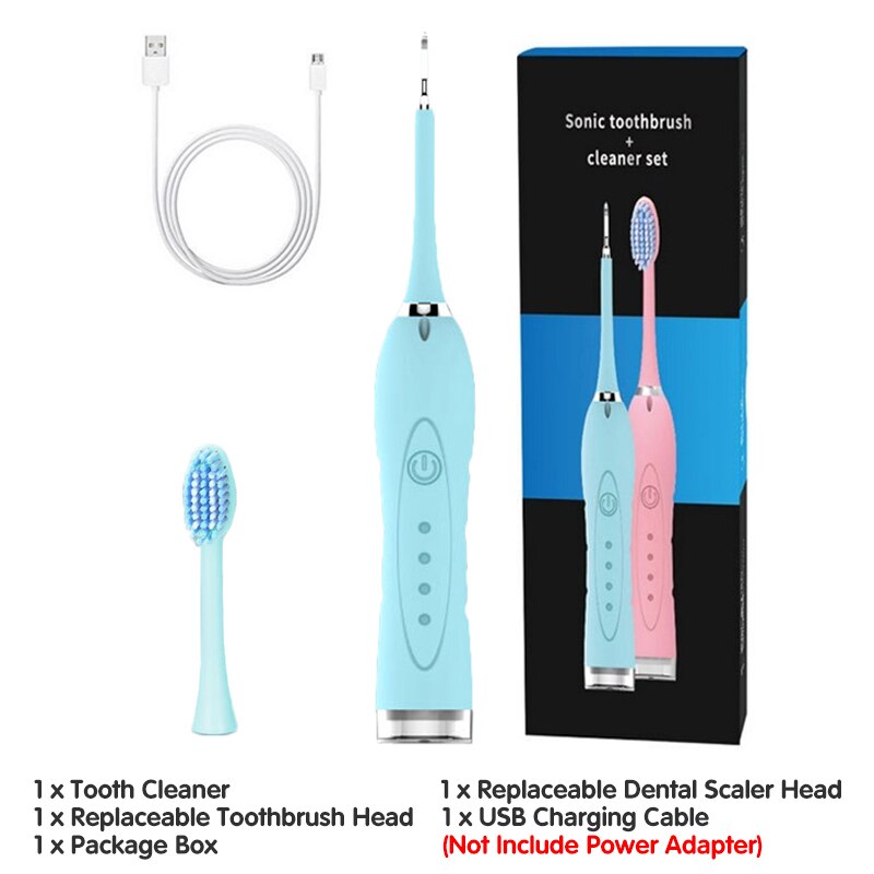 2 in 1 elektrisk sonisk tandskaler tandbørste 4 gear justerbar kalkfjerner tandpletter tandsten værktøj vand oral irrigator: Opgraderet blå