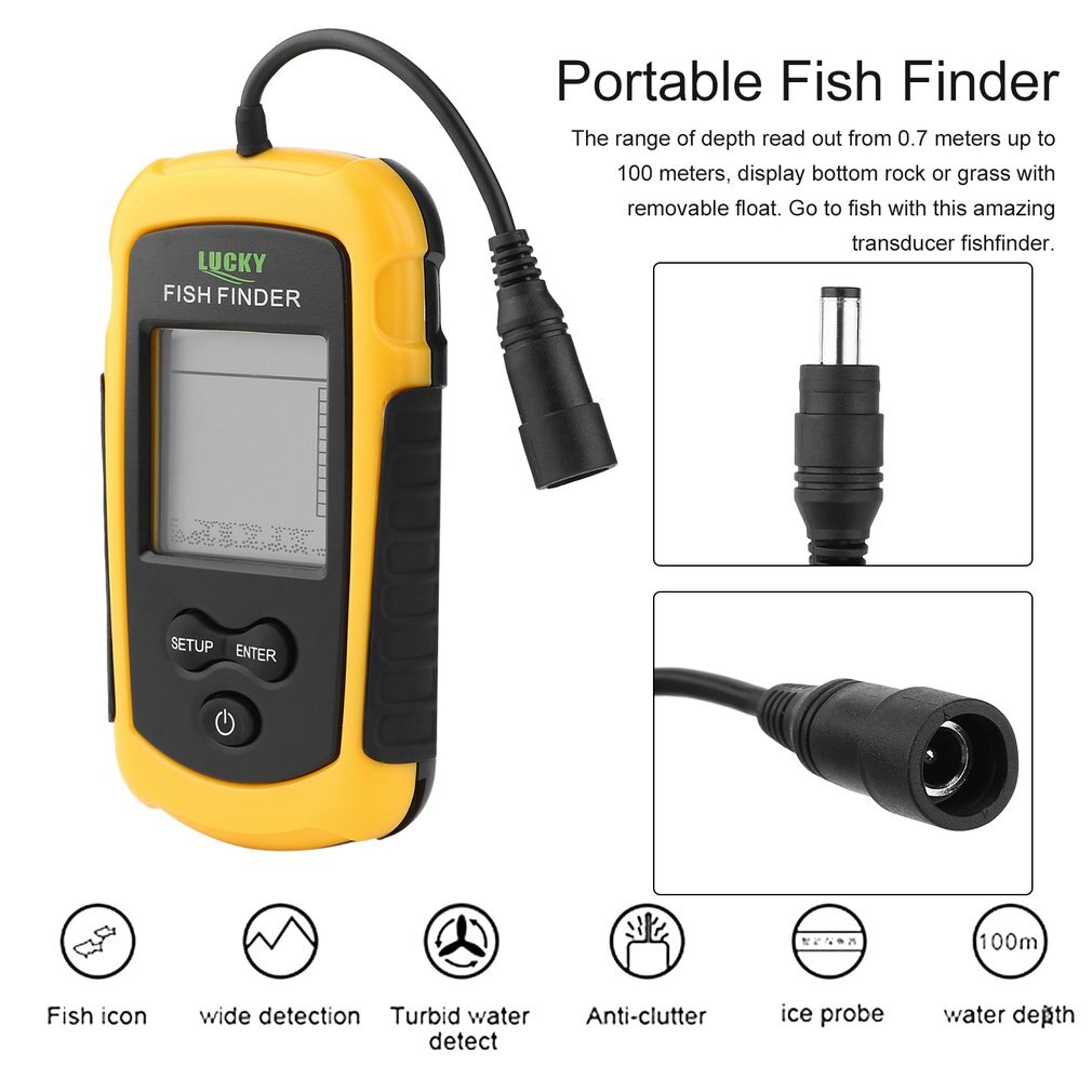 Sonar de pêche Portable 0.7-100m, sondeur d'alarme, transducteur de poisson, avec batterie, affichage en anglais