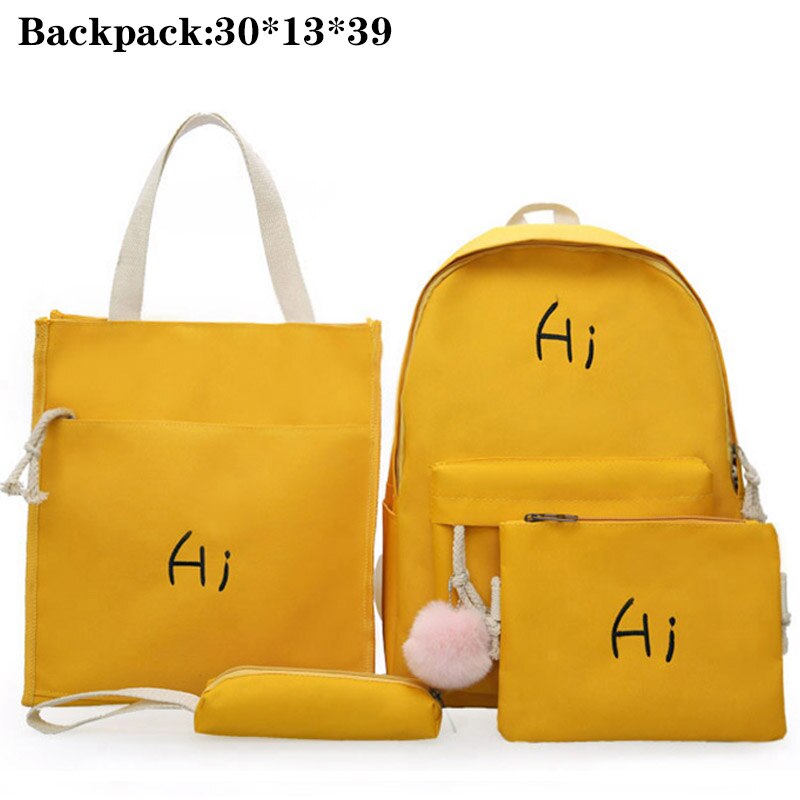 Mode Vrouwen Rugzakken 4 Set Schooltassen Gemengde Kleur Grote Capaciteit College School Rugzak Voor Tiener Meisje Schoudertas: MN-6930 yellow