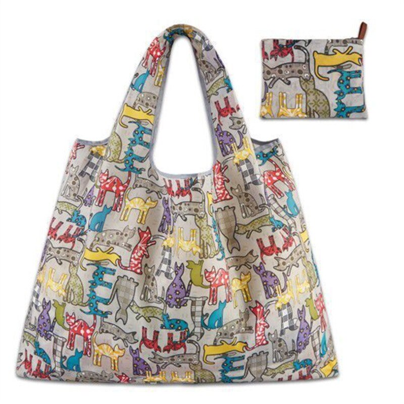 Cartoon Shopping Bag Lady Foldable Oxford Cloth Reusable Fruit Grocery Pouch Recycle Organization Bag Reusable Shopping Bag