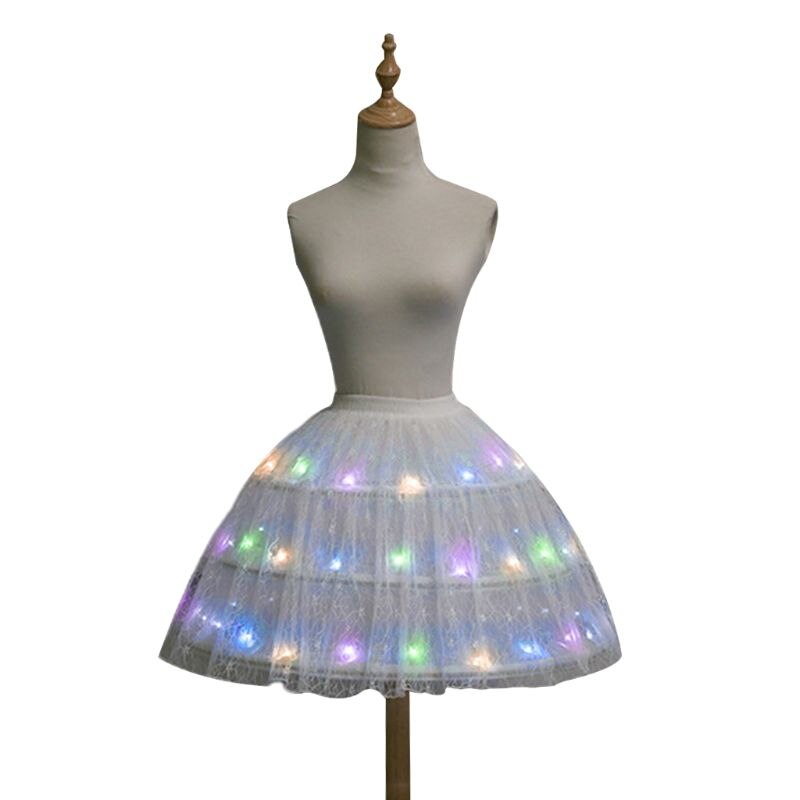 Femmes Lolita Cosplay Tulle jupe lumière LED réglable Up 3 cerceaux danse jupon