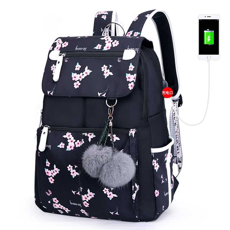 Mochila moderna con estampado de flores para mujer, bolso de hombro impermeable, Chica adolescente, escolar