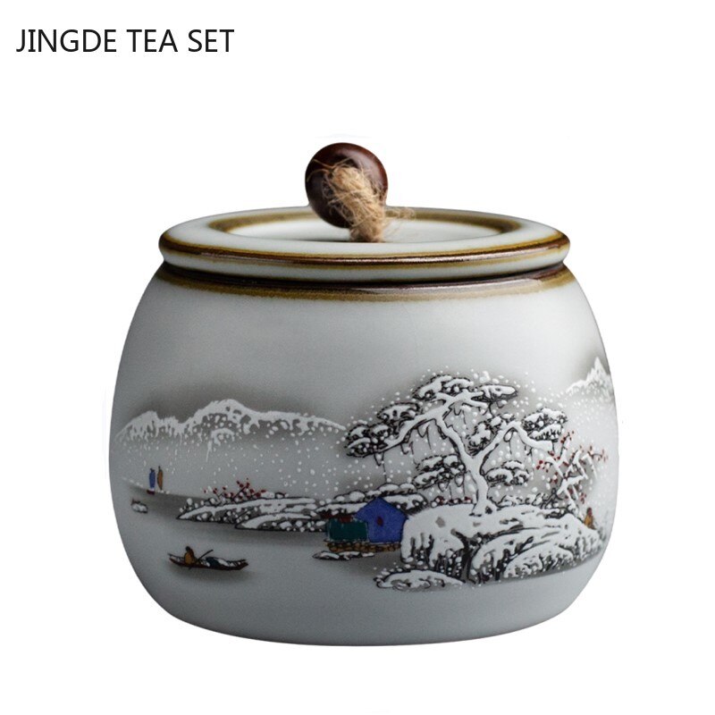 Exquisite Ceramic Tea Caddy Portable Sealed Jar Travel Tea Box Kitchen Spice Candy Storage Tank Food Container Home Decor