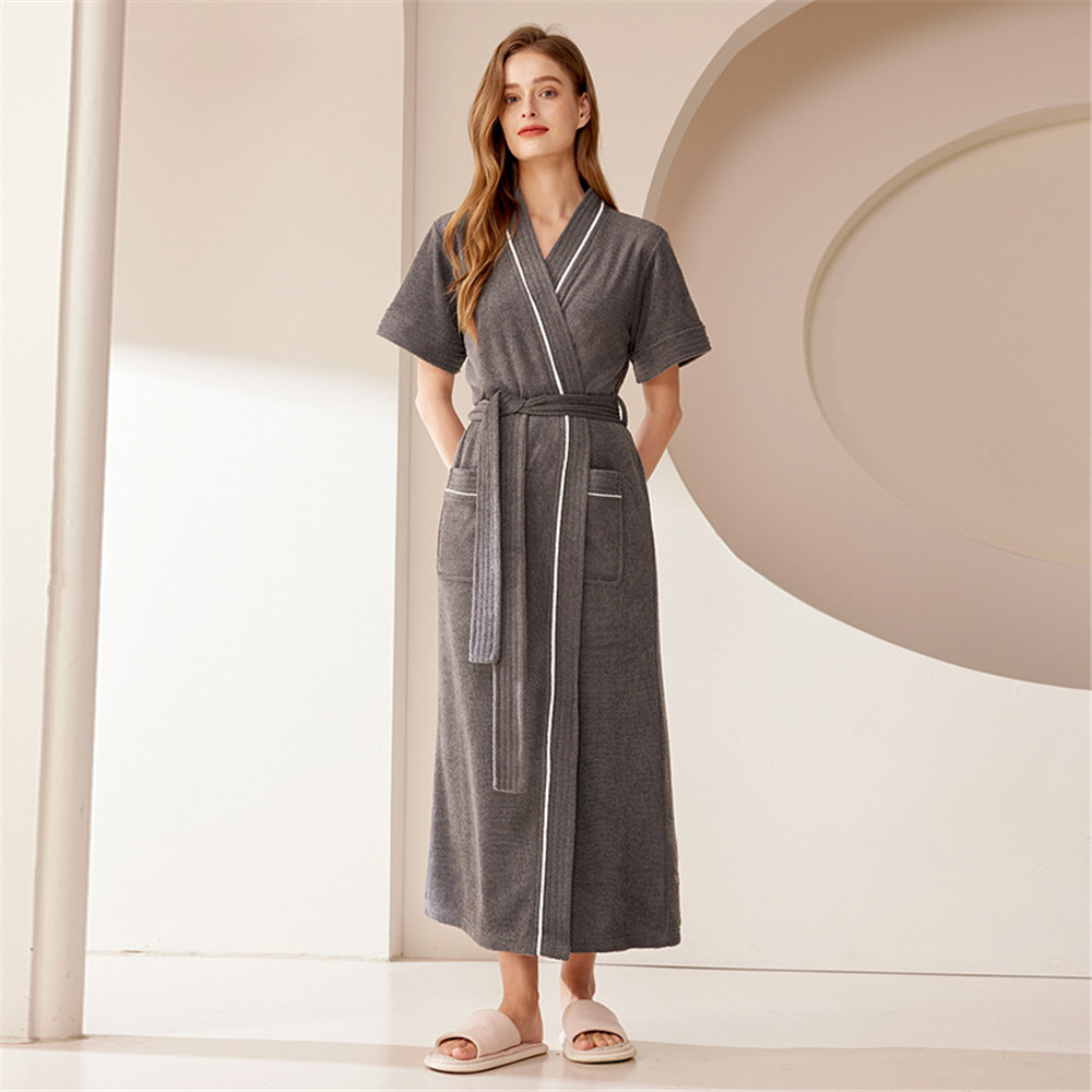 Badekåpe i bomullsfrotté, kortermet nattøy, håndklenattkjole, nattøy, løs, fritidsmorgenkåpe, nattkjole, hjemmeklær: Xxxl / Militærgrønn