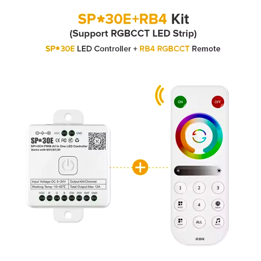 SP530E SP630E WiFi Alexa Bluetooth LED Controller Ondersteuning PWM Monochroom CCT RGB RGBW RGBCCT of SPI TTL IC Chip LED Strip/Matrix: YELLOW / Emitting Color5