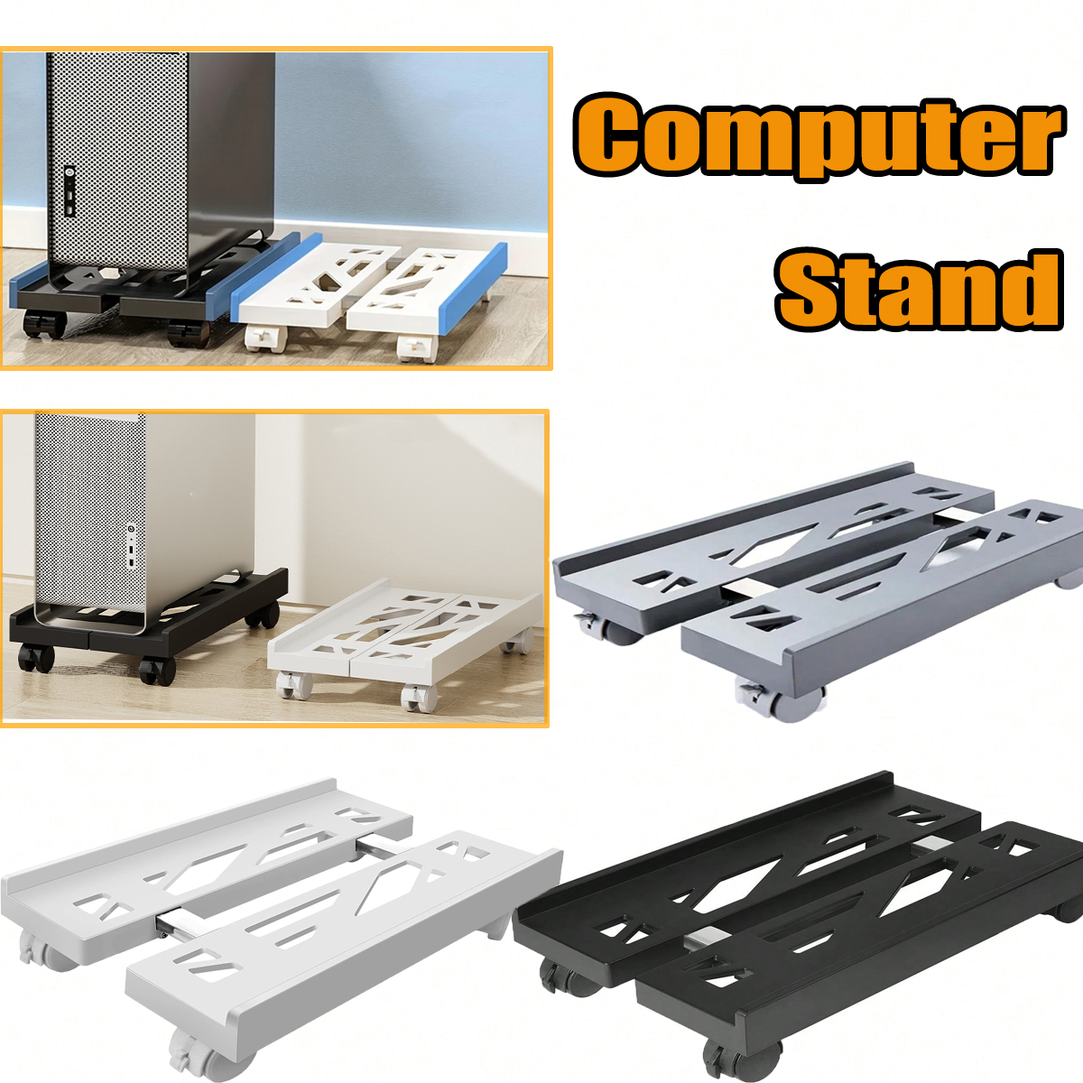 Adjustable Mobile CPU Stand Heavy-Duty PC Tower Stand With 4 Caster Wheels Ventilated Under Desk CPU Holder PC Floor Cart