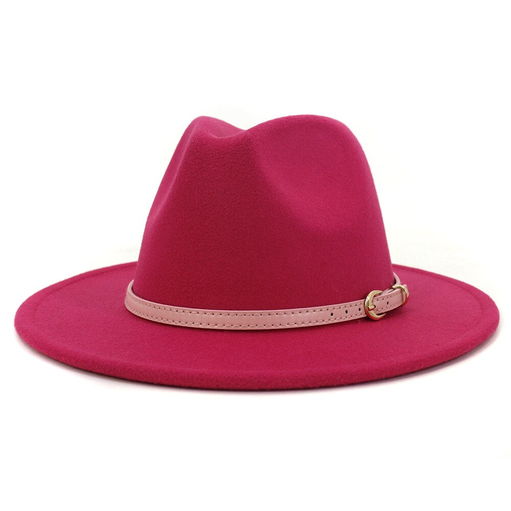 Fs roze vilten hoed winter fedora hoeden dames imitatie wol mix brede rand panama klassieke britse herfst dame jazz pet voor heren: Rozenrood