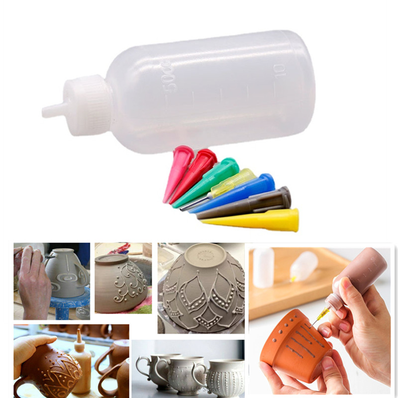 50ml Pottery Mud Painting Bottle Squeeze Mud Bottle Multi-needle DIY Texture Ceramic Coloring Glaze Painted Clay Sculpture Tool