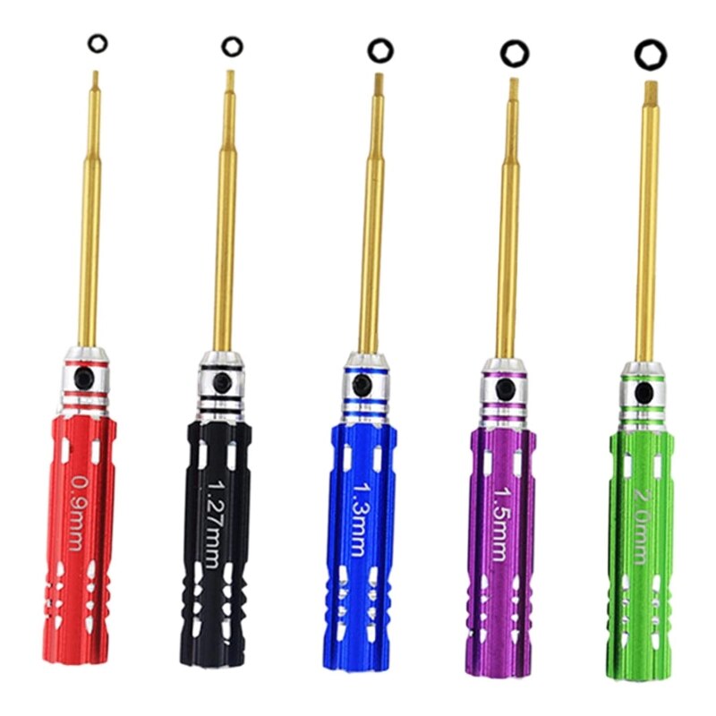 Precision RC Screwdriver Set 0.9mm 1.27mm 1.3mm 1.5mm 2mm Hex Screw Driver Set HSS Hexagon Wrench Tool Kit 5 Pieces