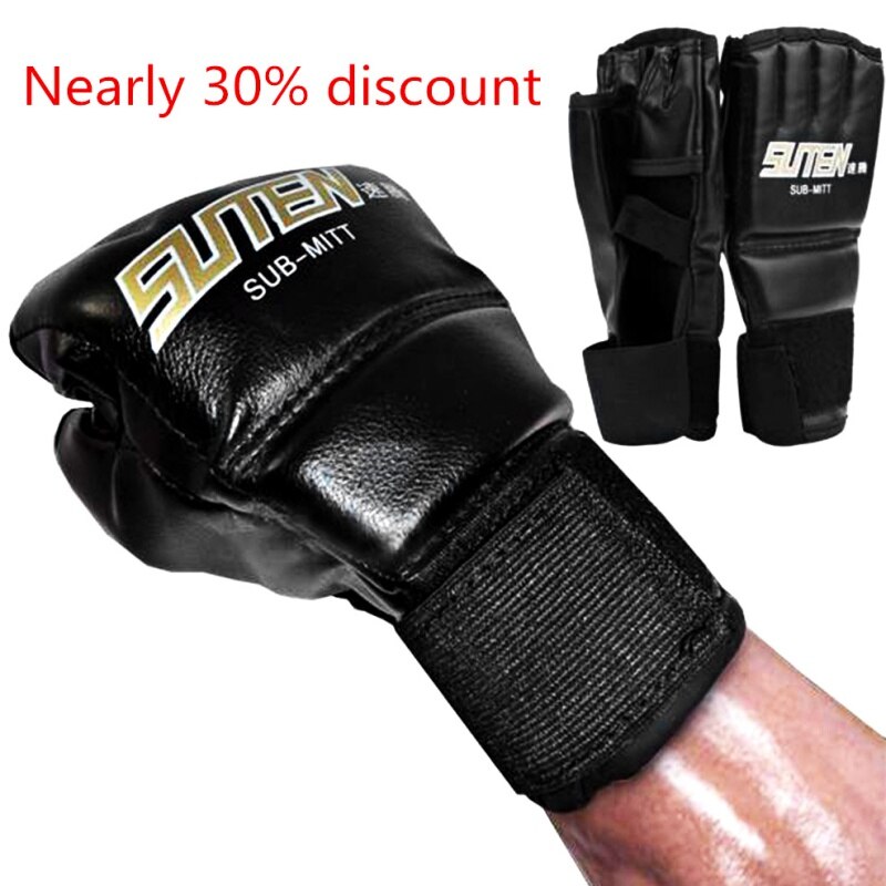 1 Pair Adult Boxing Gloves Half Finger Finger-separated Breathable Adjustable PU Hand Protector Fitness Fighting Accessories