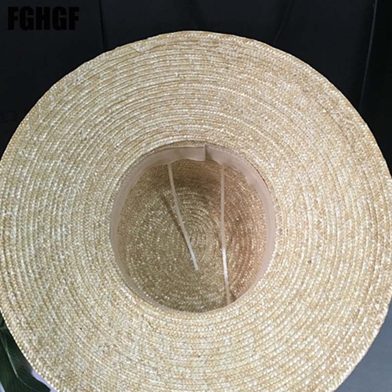 Natural Women Sun Hats Black Ribbon 9cm 13cm 15cm Flat Top Large Wide Brim Straw Hats Straw Hat Chapeu Sombrero Beach Hats