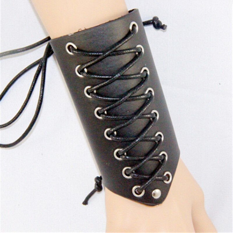 Serre-poignet large en Faux cuir PU | 1 pièce, Vintage Faux cuir, cordon de serrage, armure manchette croix marron/noir Punk Style pour hommes protection des bras