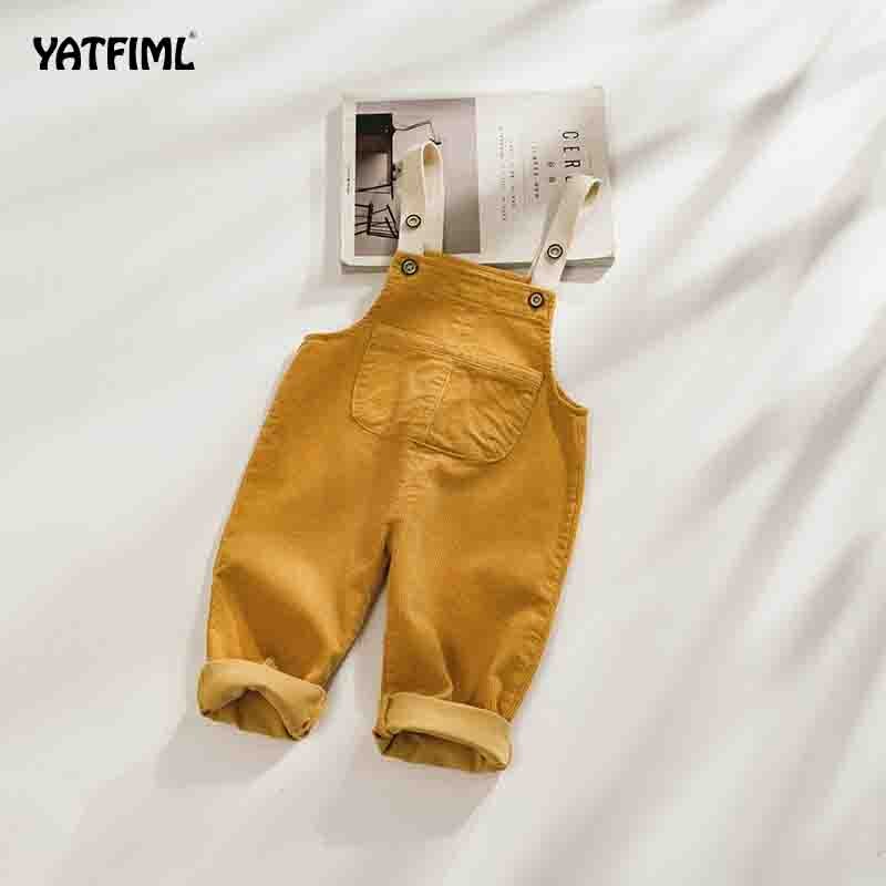 Yatfiml Kid 'S Plain Corduroy Bretels Peuter Kids Baby Jongens Meisjes Gebreide Overalls Strap Rompertjes Jumpsuit Outfits: yellow / 18m