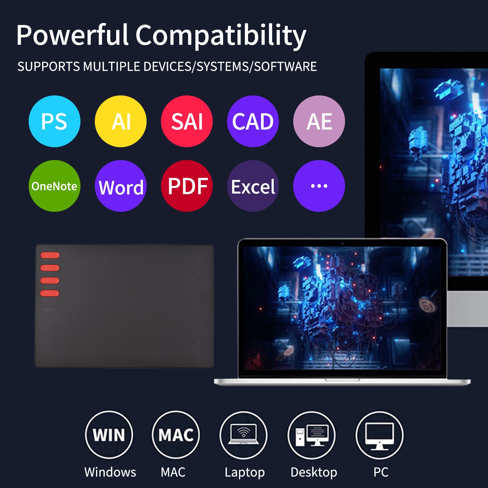 T505 Graphics Drawing Tablet Ultralight Art Creation Sketch Battery-free Stylus 30 Pen Nibs 8192 Levels Pressure 8 Shortcut Keys