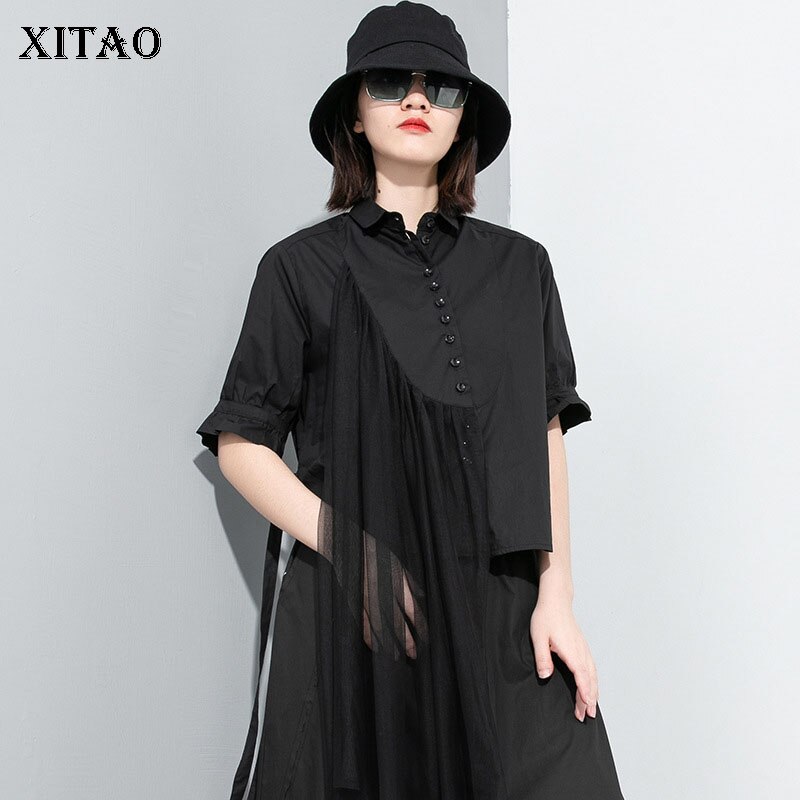 Xitao oregelbunden personlighet mesh mesh sömmar skjorta trend vilda dam toppar och blusar streetwear sommar  xj4473