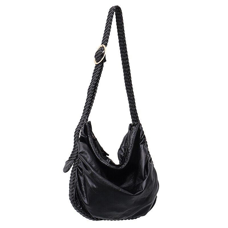 CEZIRA groß Weiche lässig Frauen Taschen Mädchen Waschen PU Leder Schule Handtasche Damen Einstellbar Gewebt Schnalle Gürtel Bote & Schulter tasche: Schwarz