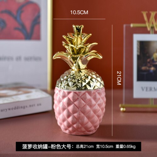 Northern Europe Ceramic Pineapple Storage Tank Window Shooting Props Light Luxury Gold Plating Storage Tank Decoration: Pink -L