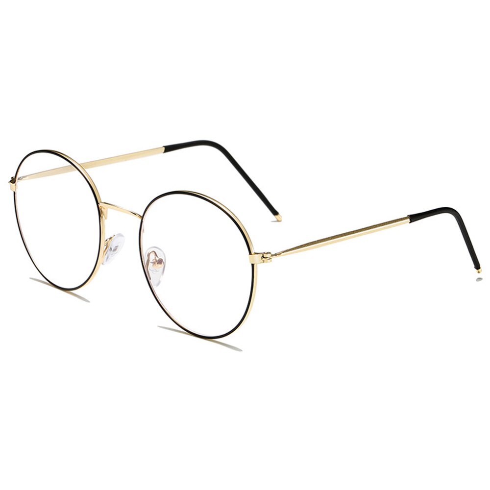 Vintage retro runde metal brille ramme kvinder mænd anti blå lys stråle blokerende øje computer briller rammer klar linse briller: Sort guld