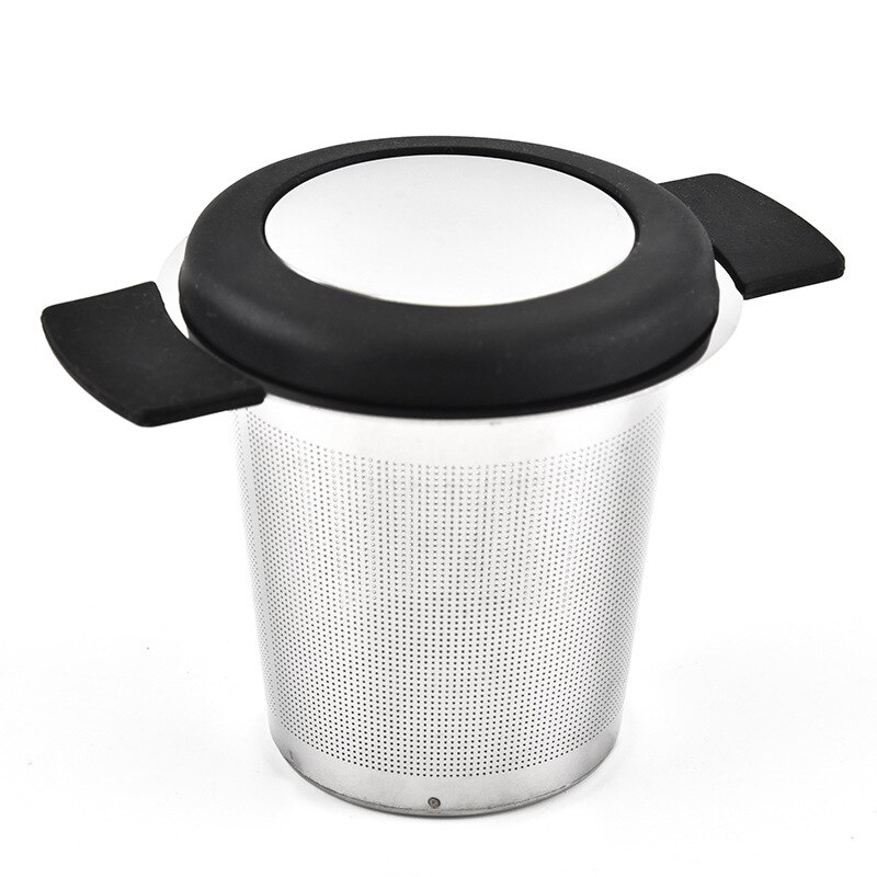 Rustfritt stål teinfusjonskurv gjenbrukbart filter ekstra finmasket tesil med håndtak og lokk til løse te-kaffefiltre: Svart