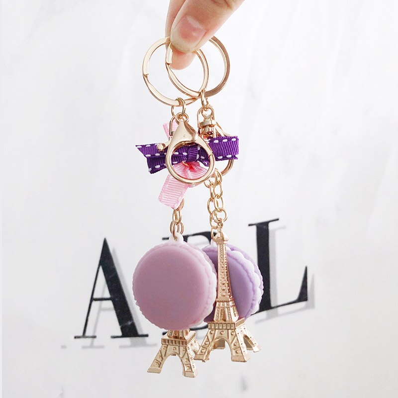 Paris Tower Macaron Cake Keychain Dessert Model Keychains Car Pendant Ornaments Women Bags Jewelry Keyring porte clef