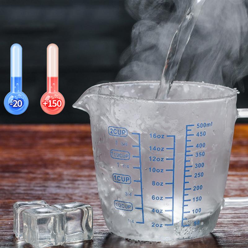 1PC Heat Resistant Glass Measuring Cup Children's Milk Cup Microwave Measuring Cup Transparent Scale Cup (500ml with Lid)