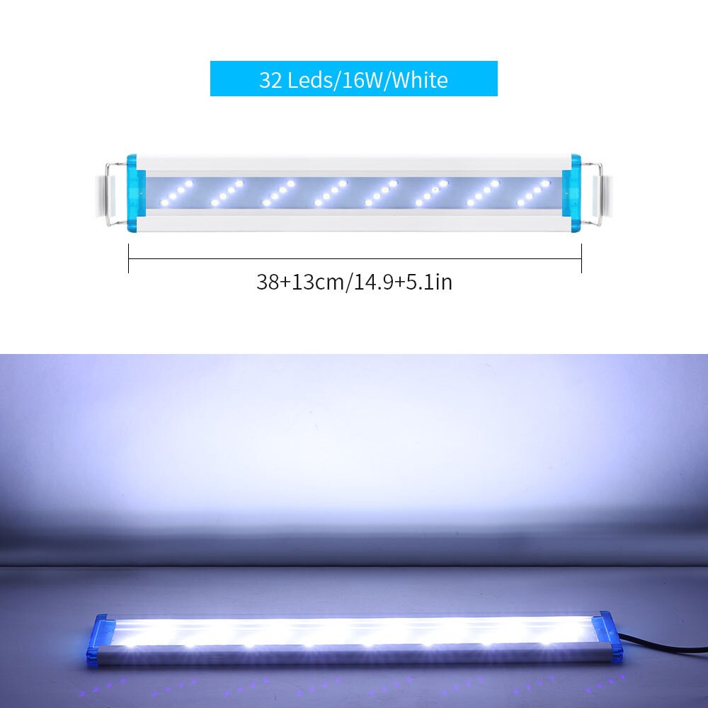 Éclairage led Super mince pour Aquarium 18-75CM, lampe Extensible et étanche à Clip pour Aquarium 90-260V: 38cm White