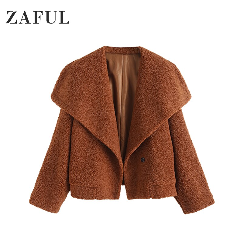 Zaful turn down colarinho feminino casaco um abotoado sólido teddy coat: S