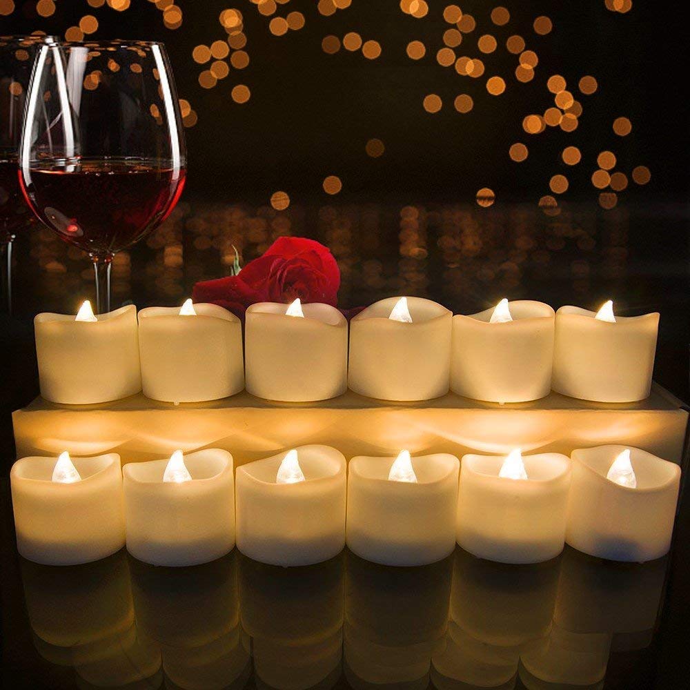 12/24Pcs Flameless LED Candles Tea Light Lamp With Battery Lighting For Romantic Weeding Birthday Party Decorations