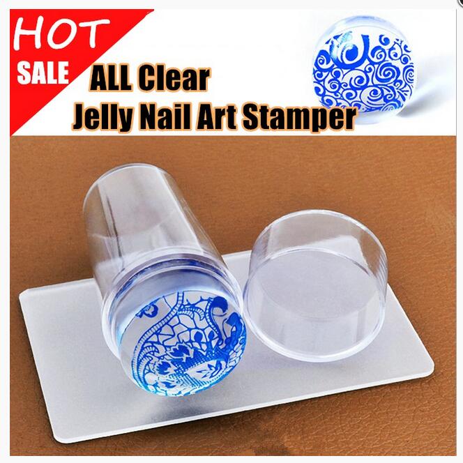 1Set Clear Jelly Nail Art Stamper Transparant Lidded Seal Handvat Clear Silicone Nail Stamper & Schraper Stempel Gereedschap
