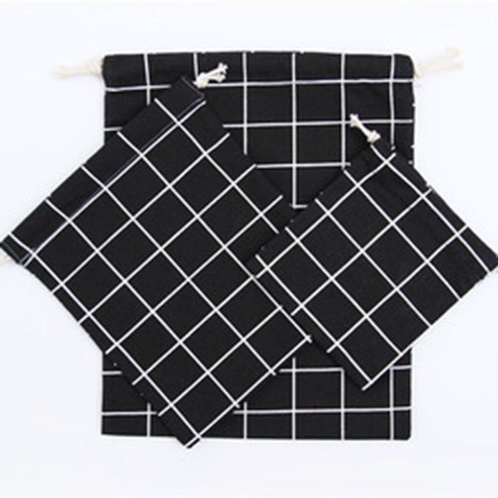 Shopping Bag Cotton Fabric Portable Plaid Grocery Bags Drawstring Bag Unisex Makeup Pouch Large Capacity