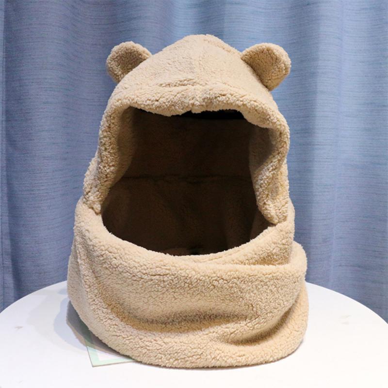 Oor Geïntegreerde Warme Muts Beanie Winter Hoeden Vrouwen Meisjes Schattige Beer Sjaal Dikke Warme Oor Winter Cap